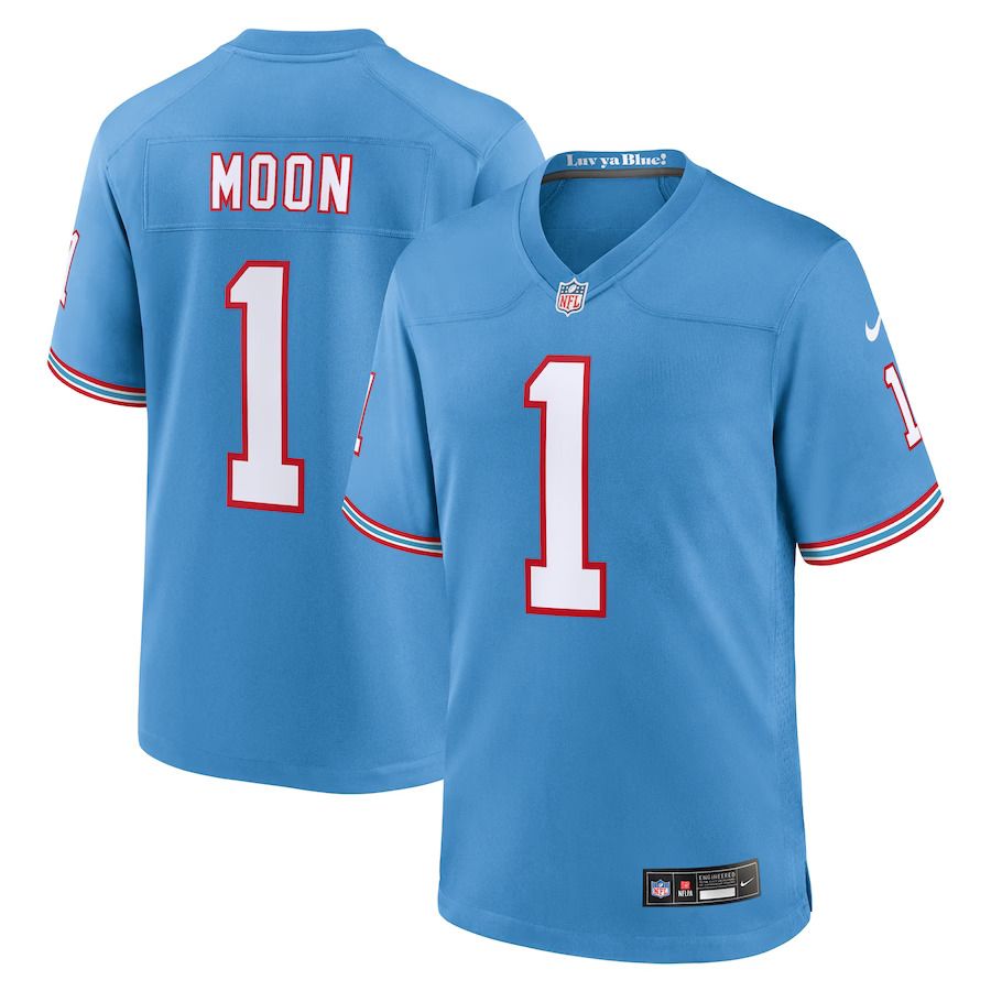 Men Tennessee Titans #1 Warren Moon Nike Light Blue Oilers Throwback Retired Player Game NFL Jersey